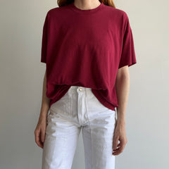 1990s Soft and Wonderfully Slouchy Merlot/Burgundy Blank Single Stitch T-Shirt