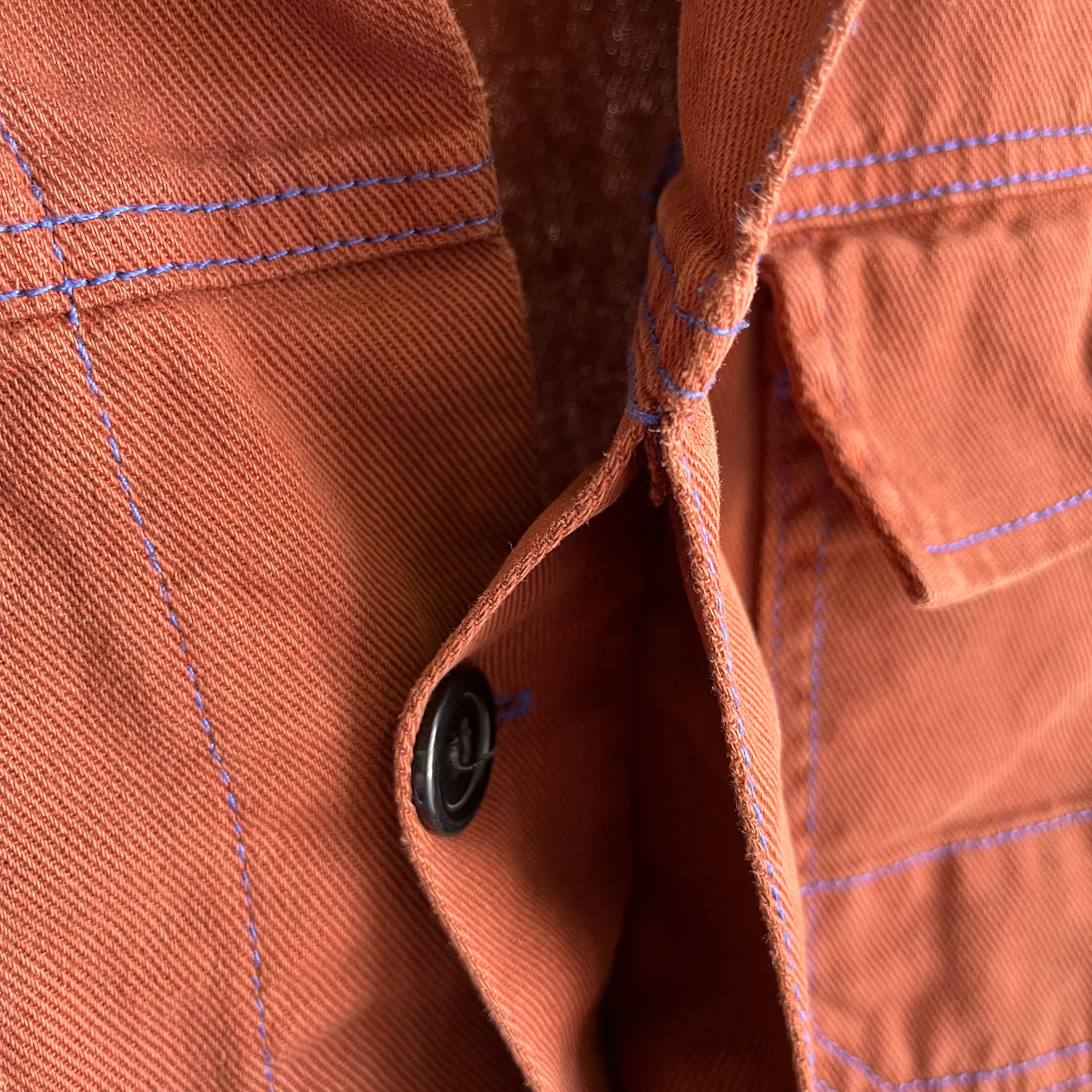 1990s Re-Dyed Blue to Rusty Brown European Workwear Cotton Chore Coat