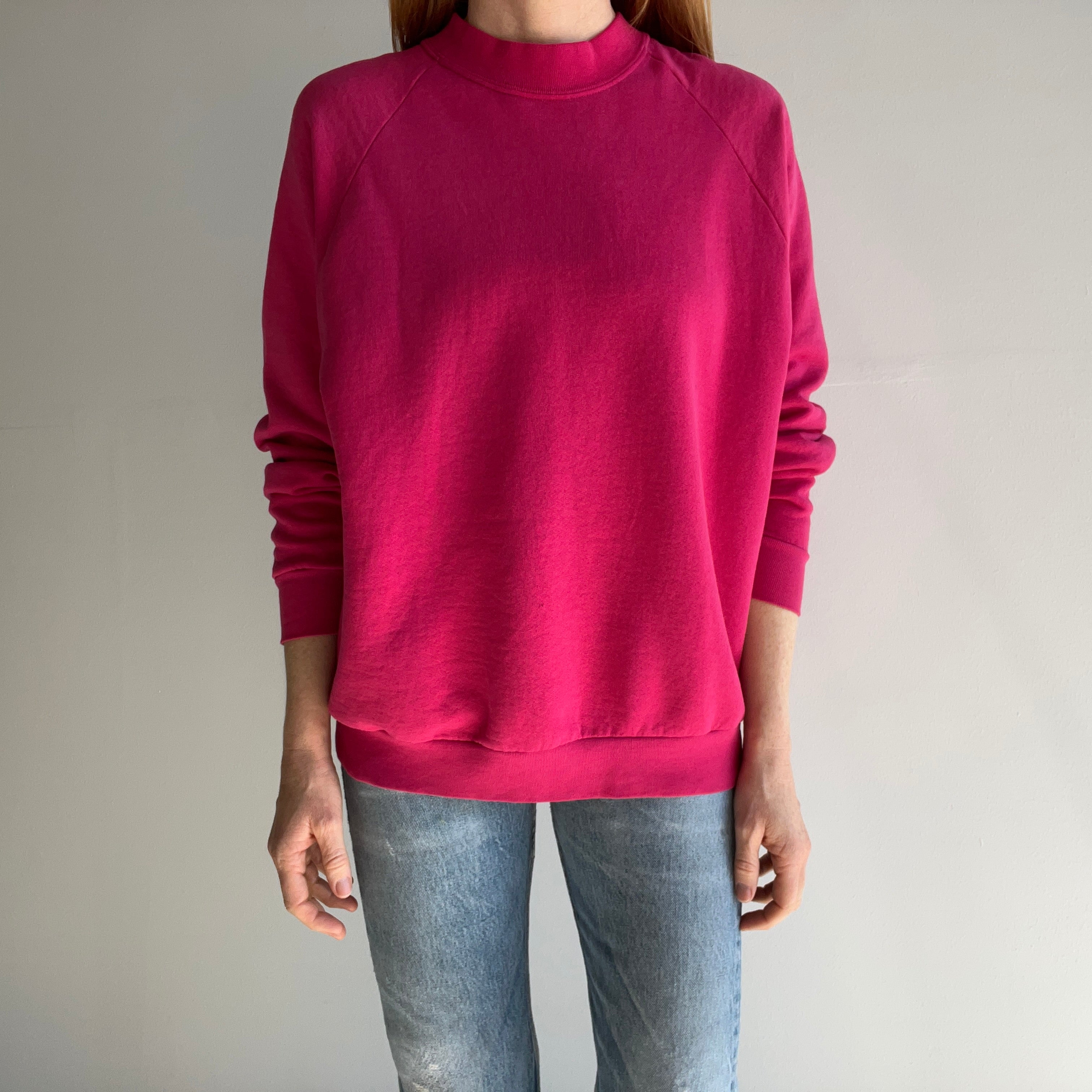 1980s Perfectly Thinned Out Barbie Pink Slouchy Longer Sweatshirt