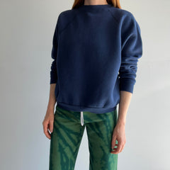 1970s Blank Navy Sweatshirt with Under Arm Gussets - Rad