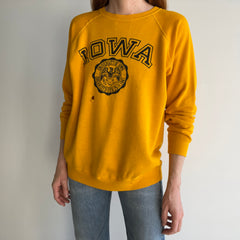 1970s Collegiate Pacific Iowa Beat Up and Thrashed Sweatshirt with Underarm Gussets and Holes