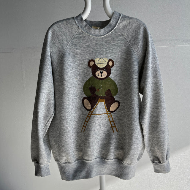 1970/80s DIY Teddy Bear Smoking a Pipe Sweatshirt