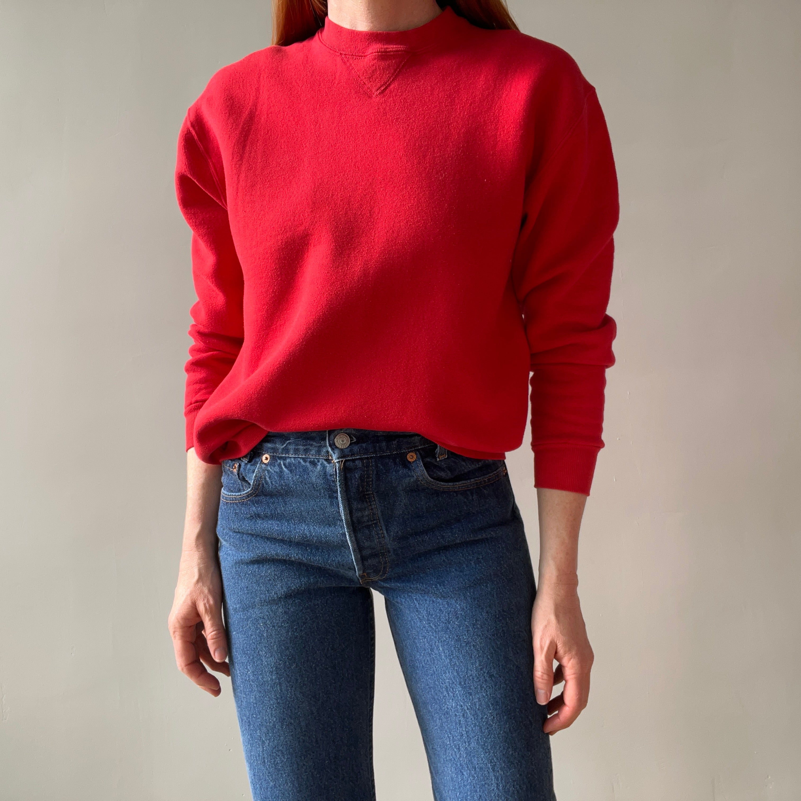 1980/90s Blank Red Russell Single V Sweatshirt (Good one, Lightly structured)