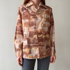 1970s Silky Poly Racer Early Americana Imagery Shirt - Made in California