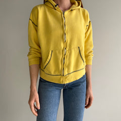 1970s Mostly Cotton Zip Up Hoodie with Navy Contrast Stitching