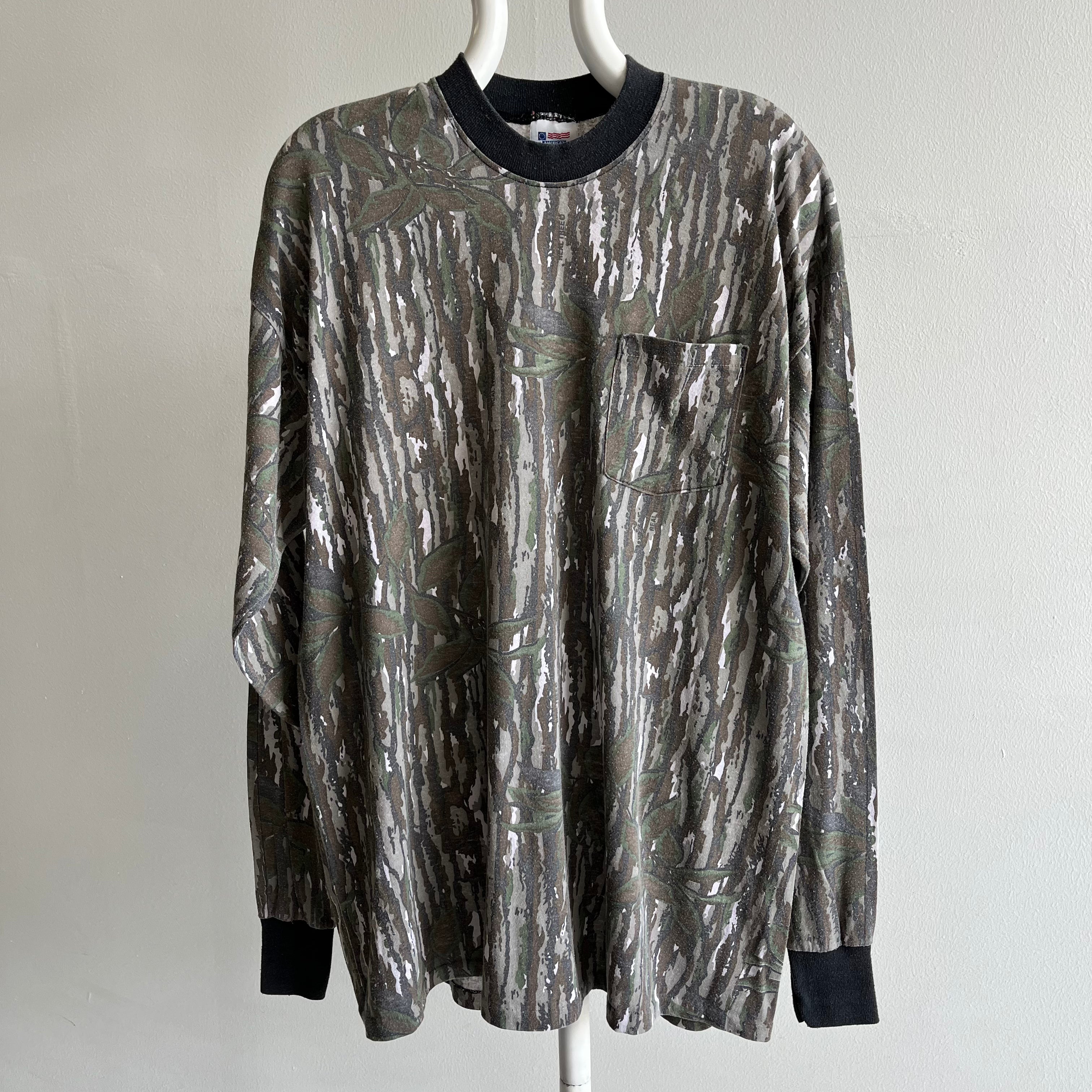 1980s X Long Tree Bark Long Sleeve Camo Shirt
