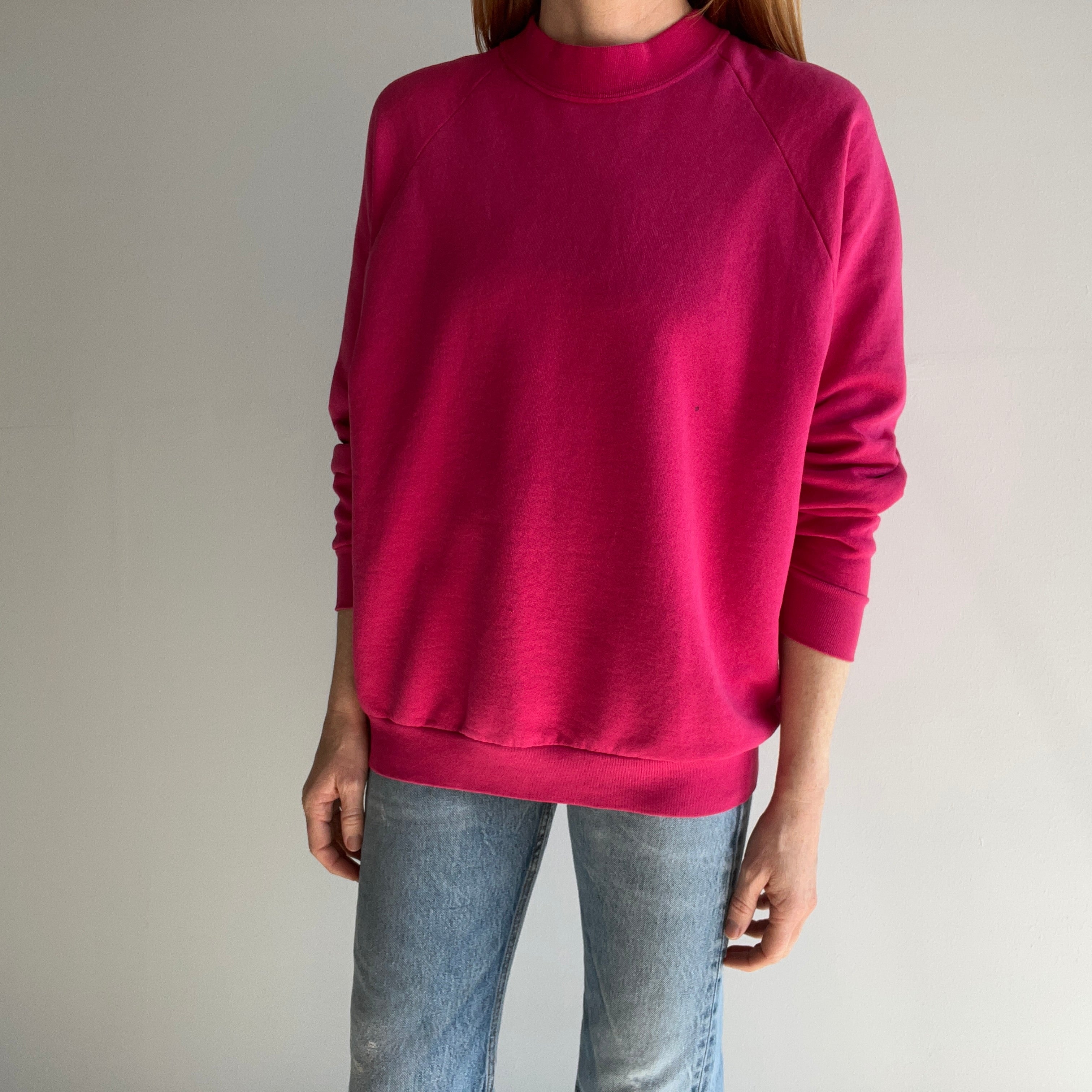 1980s Perfectly Thinned Out Barbie Pink Slouchy Longer Sweatshirt