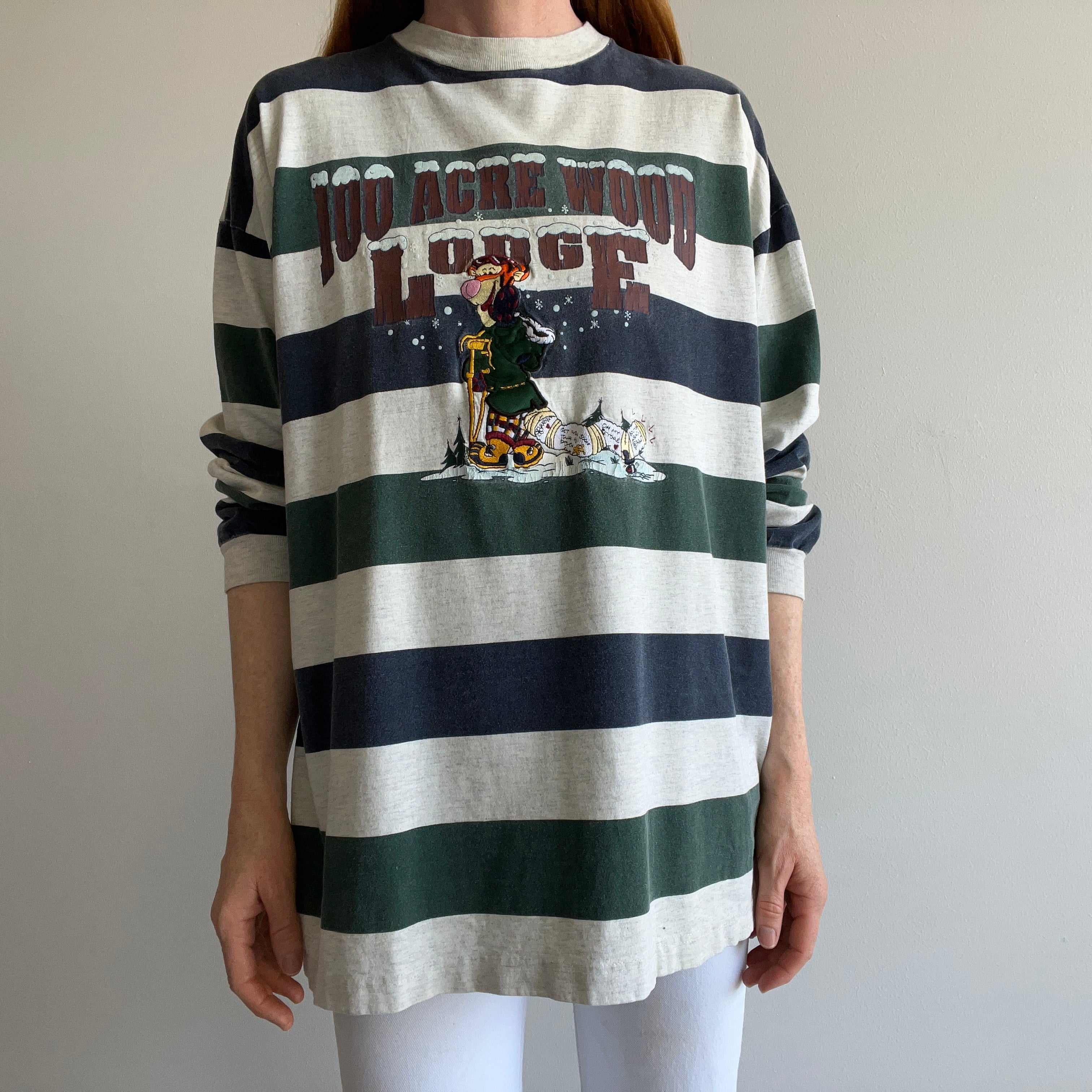 1990s 100 Acre Wood Lodge Tigger Striped Long Sleeve Cotton T-Shirt
