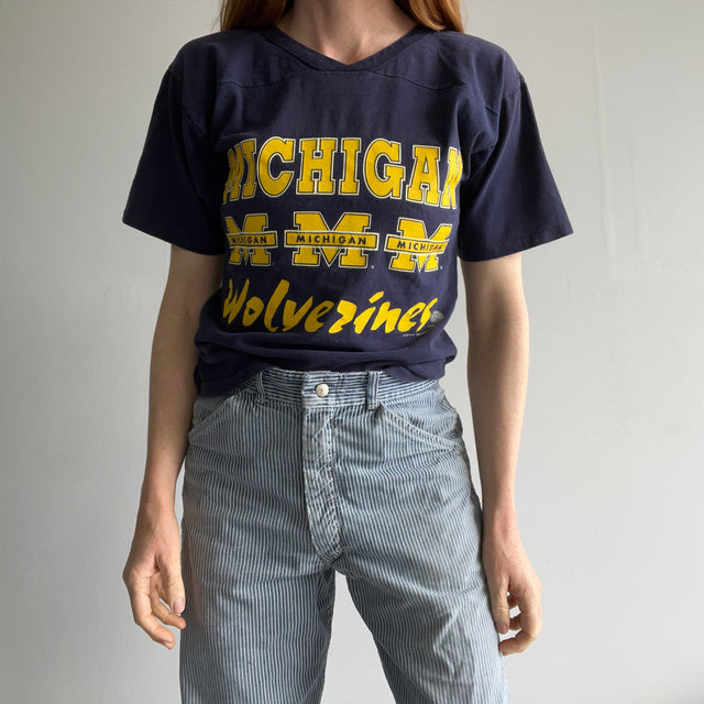 1980s Michigan Front and Back Football T-shirt - Go Wolverines!