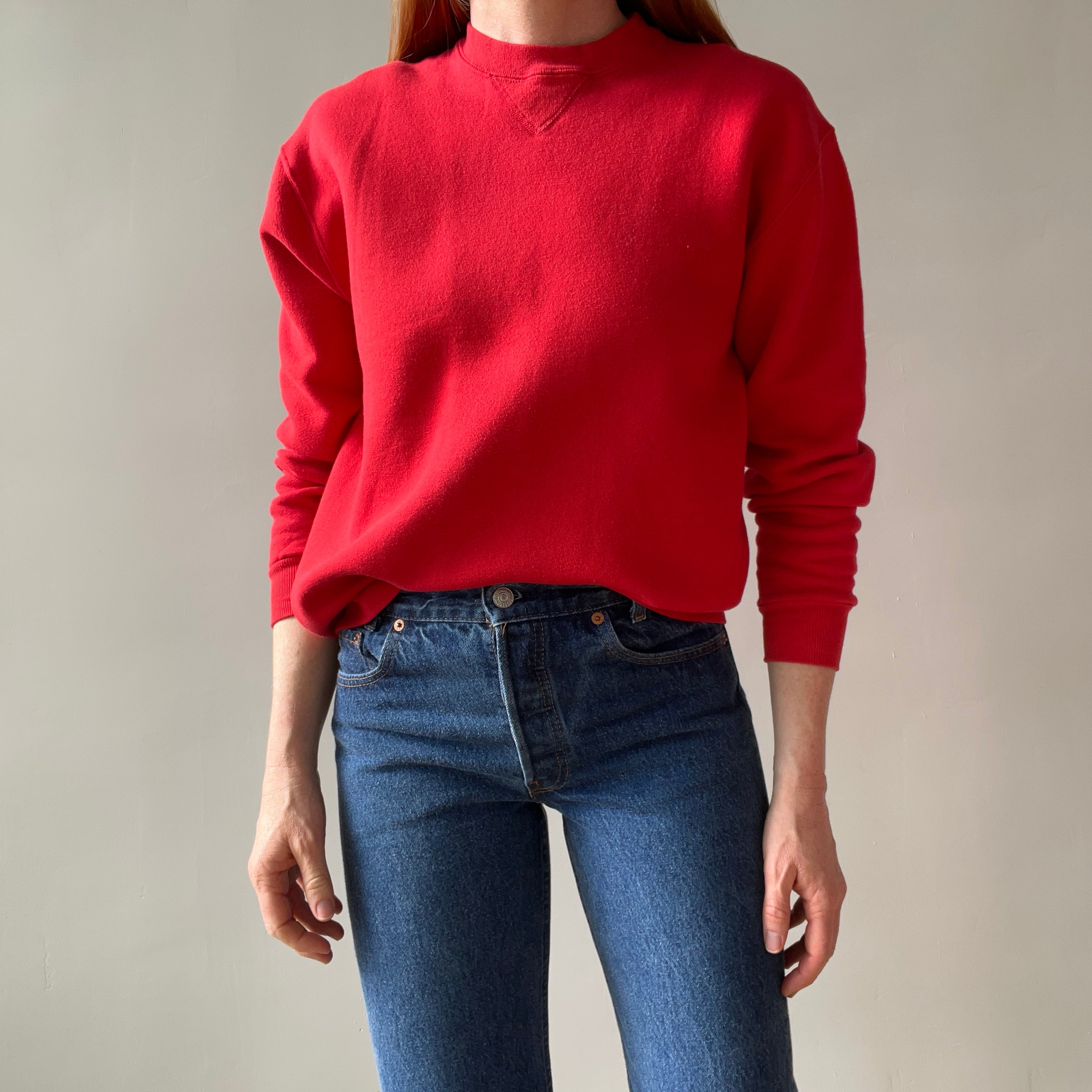 1980/90s Blank Red Russell Single V Sweatshirt (Good one, Lightly structured)