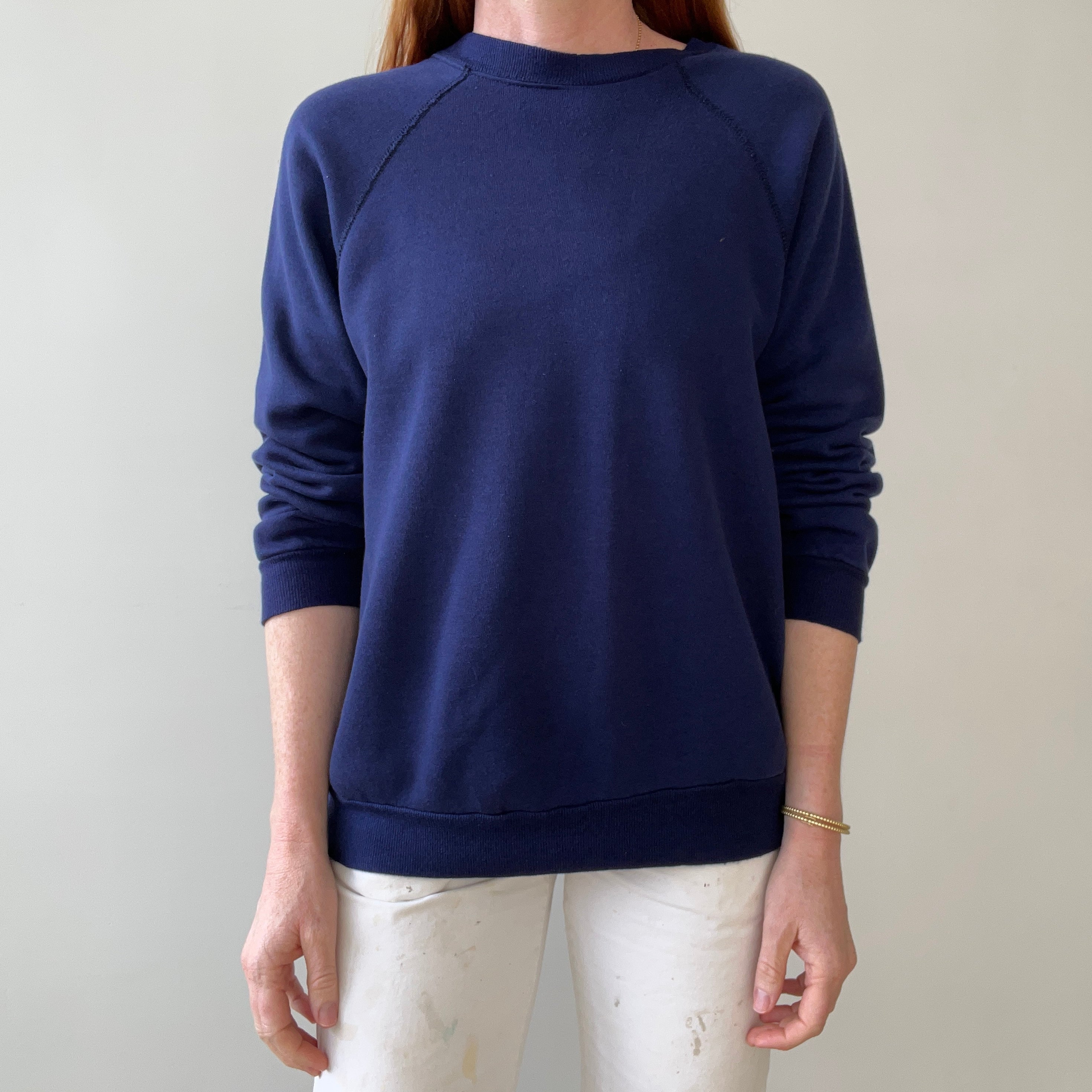 1970s/80s Blank Navy Blue Raglan Sweatshirt - SO SOFT