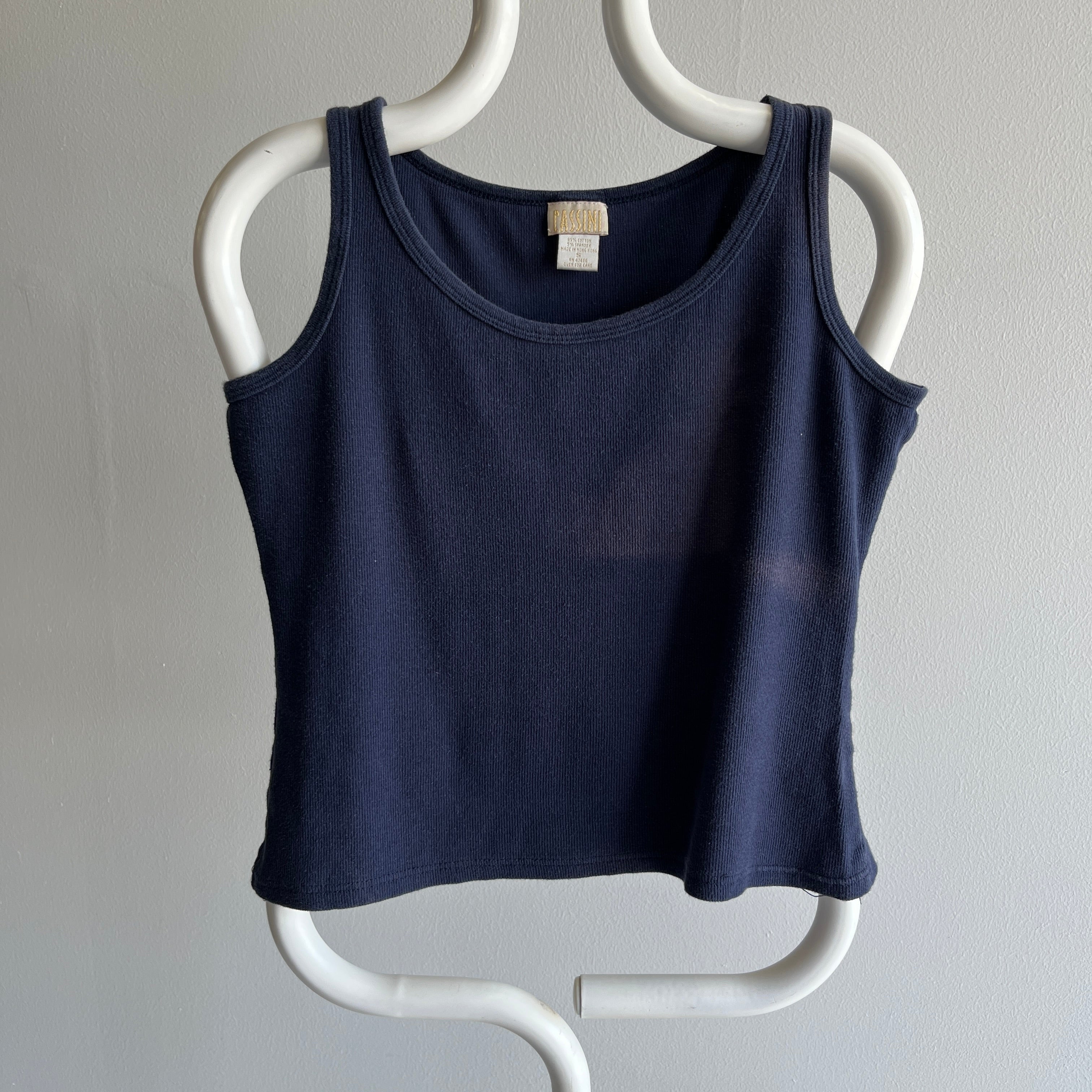 1980s Sun Faded in the Coolest Way Navy Ribbed Tank Top