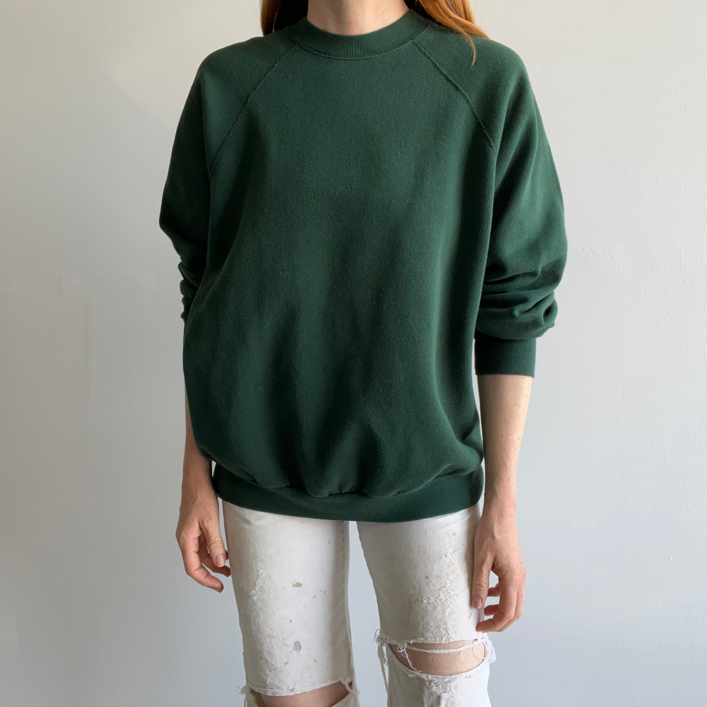 1980s Spruce Green Blank Raglan Sweatshirt
