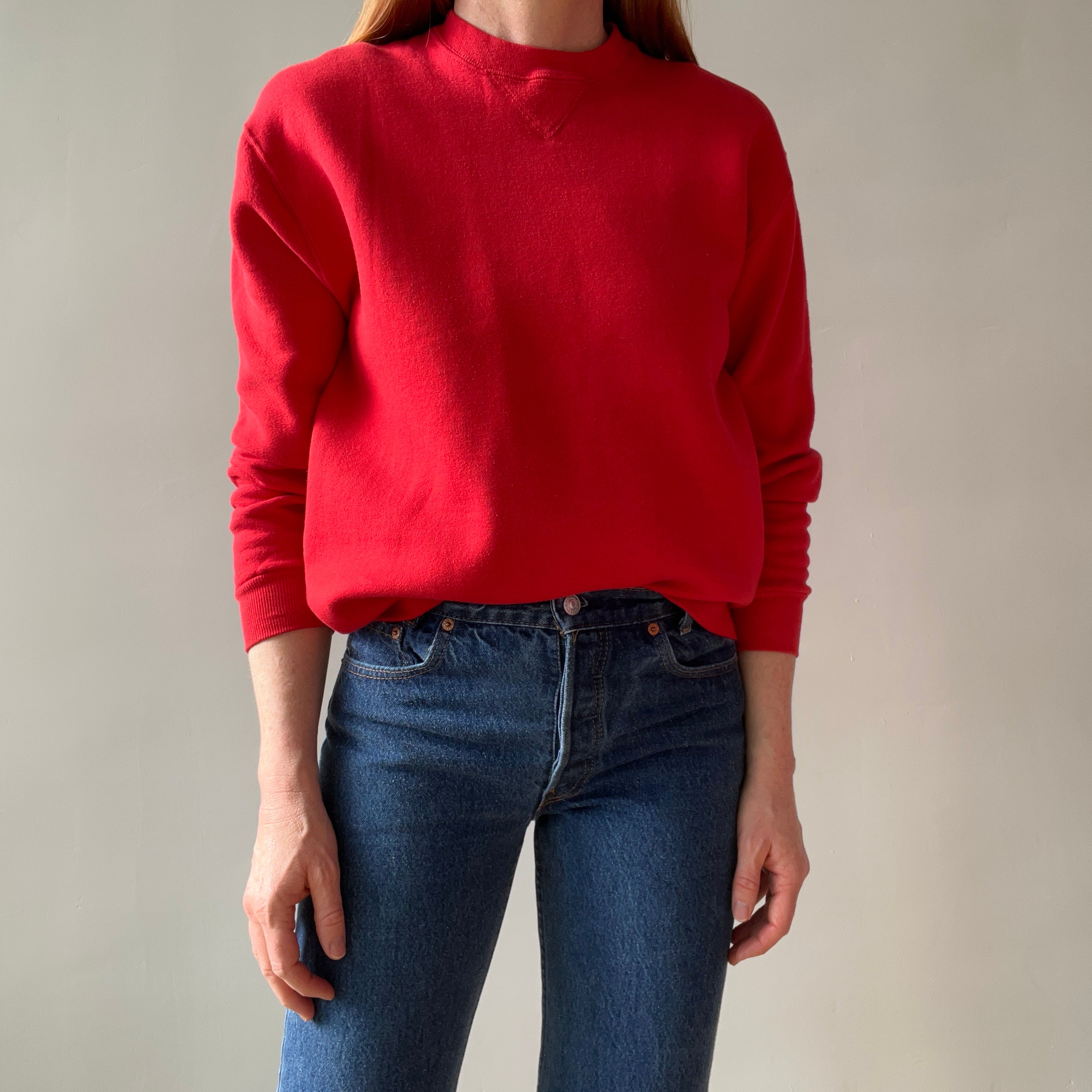 1980/90s Blank Red Russell Single V Sweatshirt (Good one, Lightly structured)