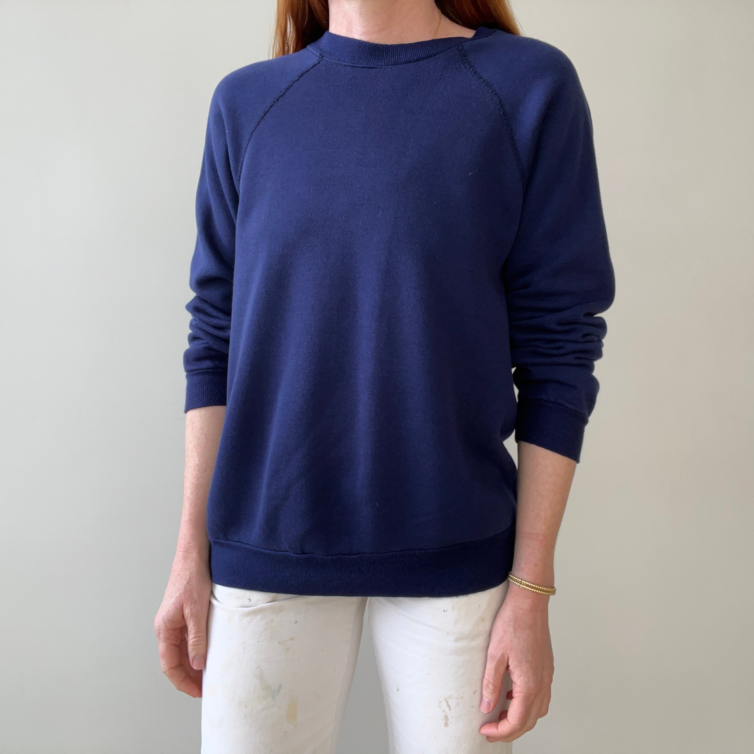 1970s/80s Blank Navy Blue Raglan Sweatshirt - SO SOFT