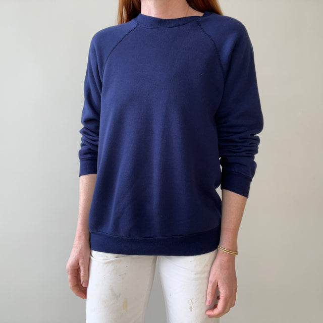 1970s/80s Blank Navy Blue Raglan Sweatshirt - SO SOFT