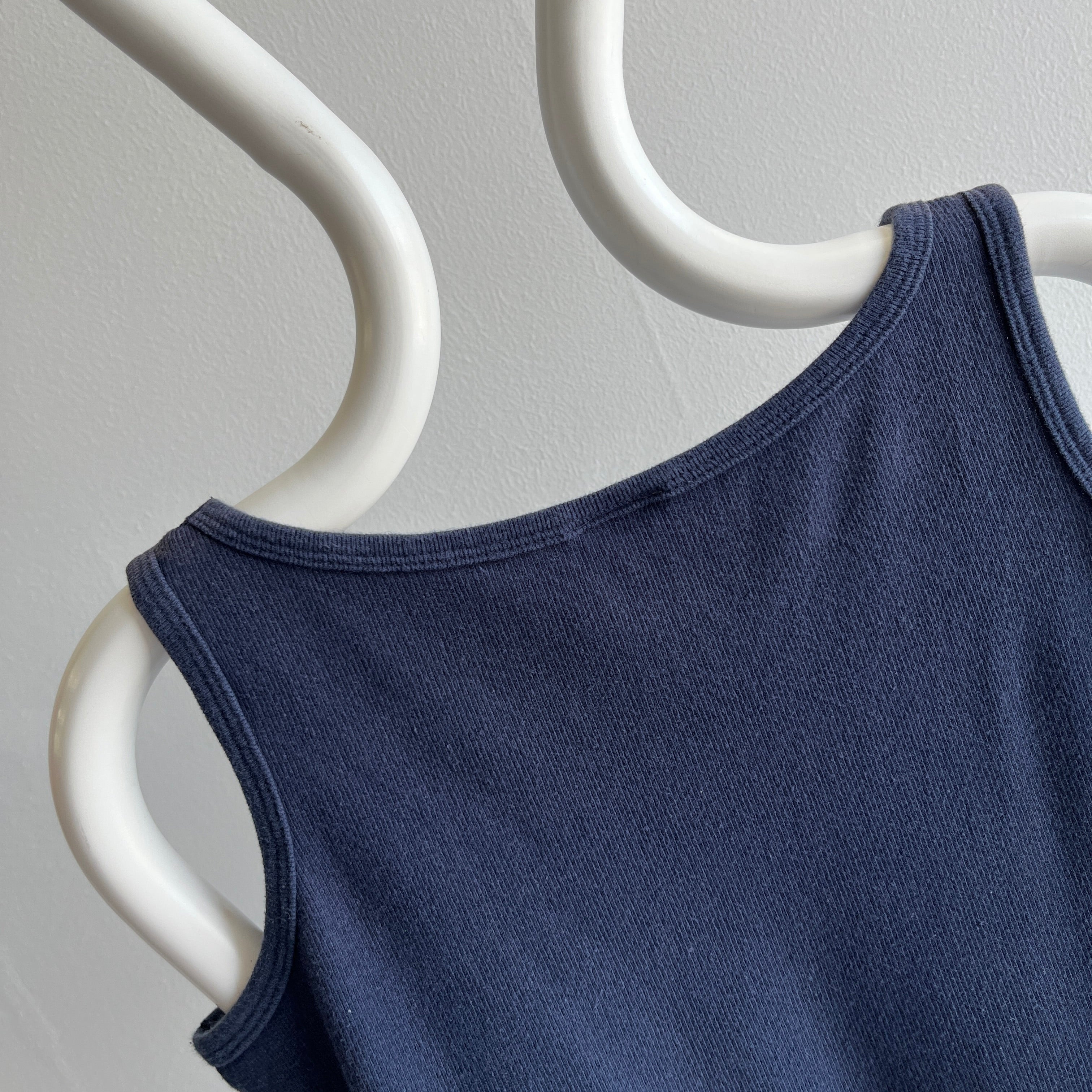 1980s Sun Faded in the Coolest Way Navy Ribbed Tank Top