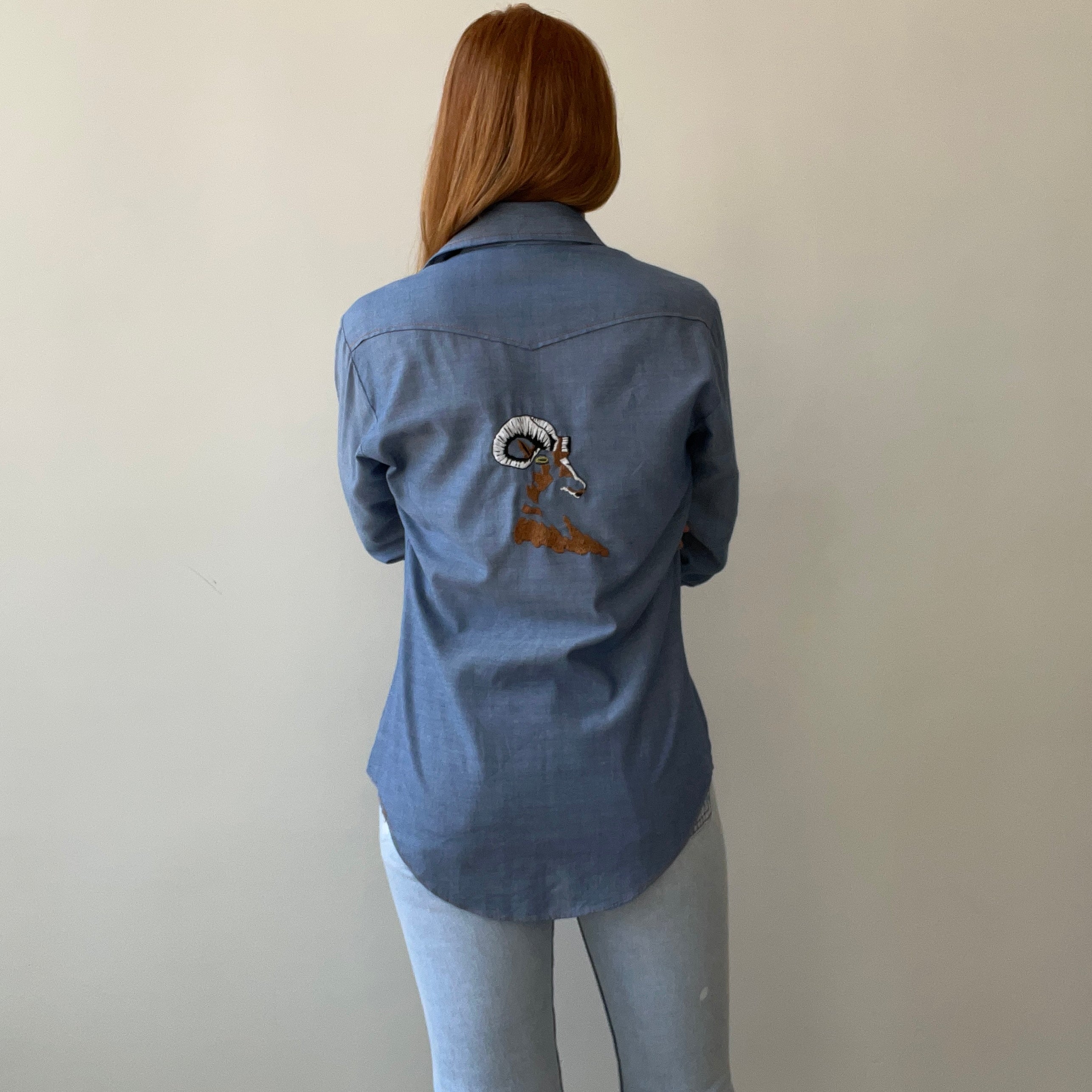 1970's Sears Chambray Style Embroidered Button-Up Shirt