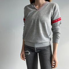 1980s Super Cool Gray and Red V-Neck Sweatshirt