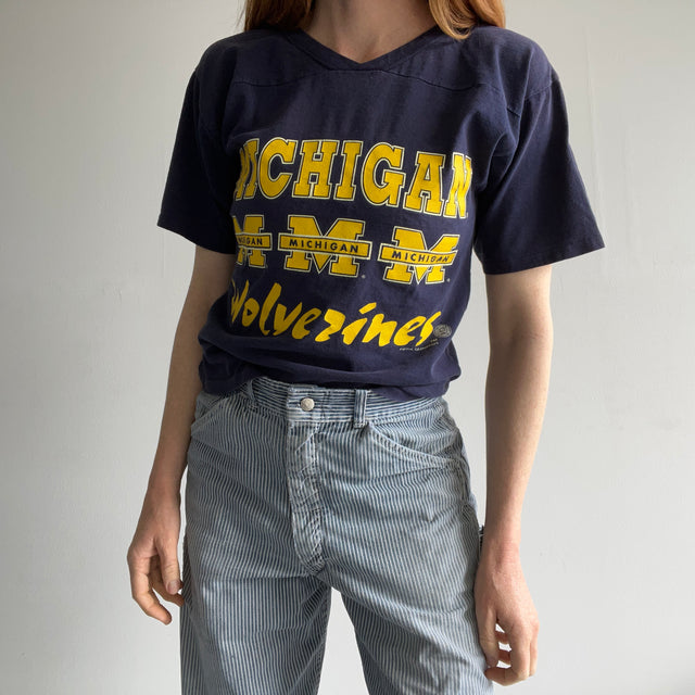 1980s Michigan Front and Back Football T-shirt - Go Wolverines!