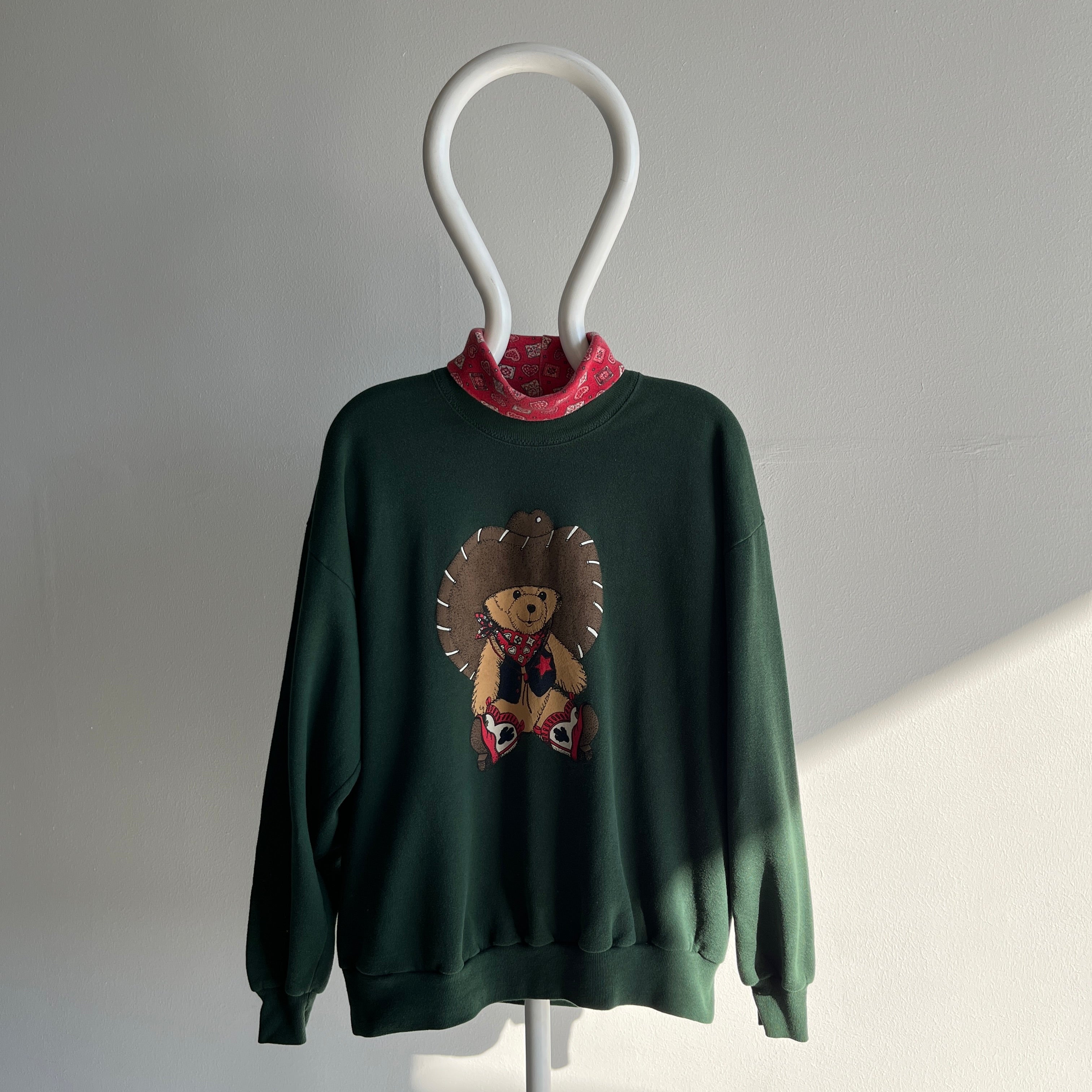 1980s Built In Turtle Neck Cowboy Teddy Bear Sweatshirt - Yes, This Exists