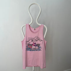 1989 Faded Pink Sailboat Tank Top with Rust Stains on the Back