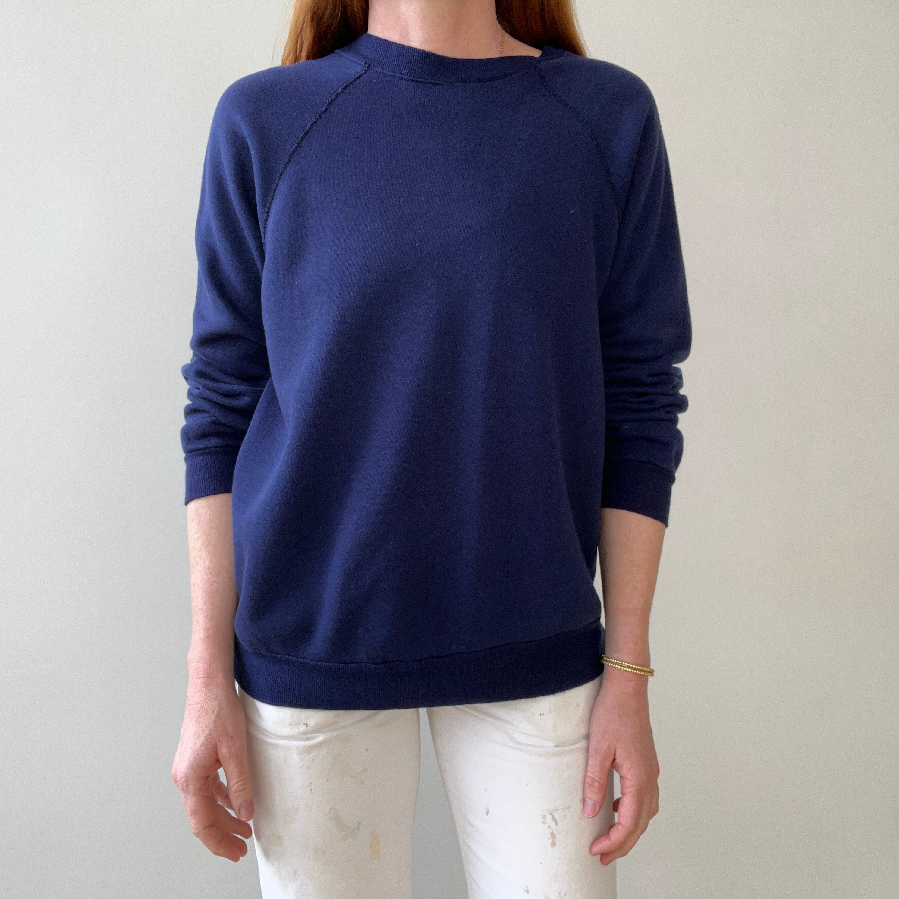1970s/80s Blank Navy Blue Raglan Sweatshirt - SO SOFT