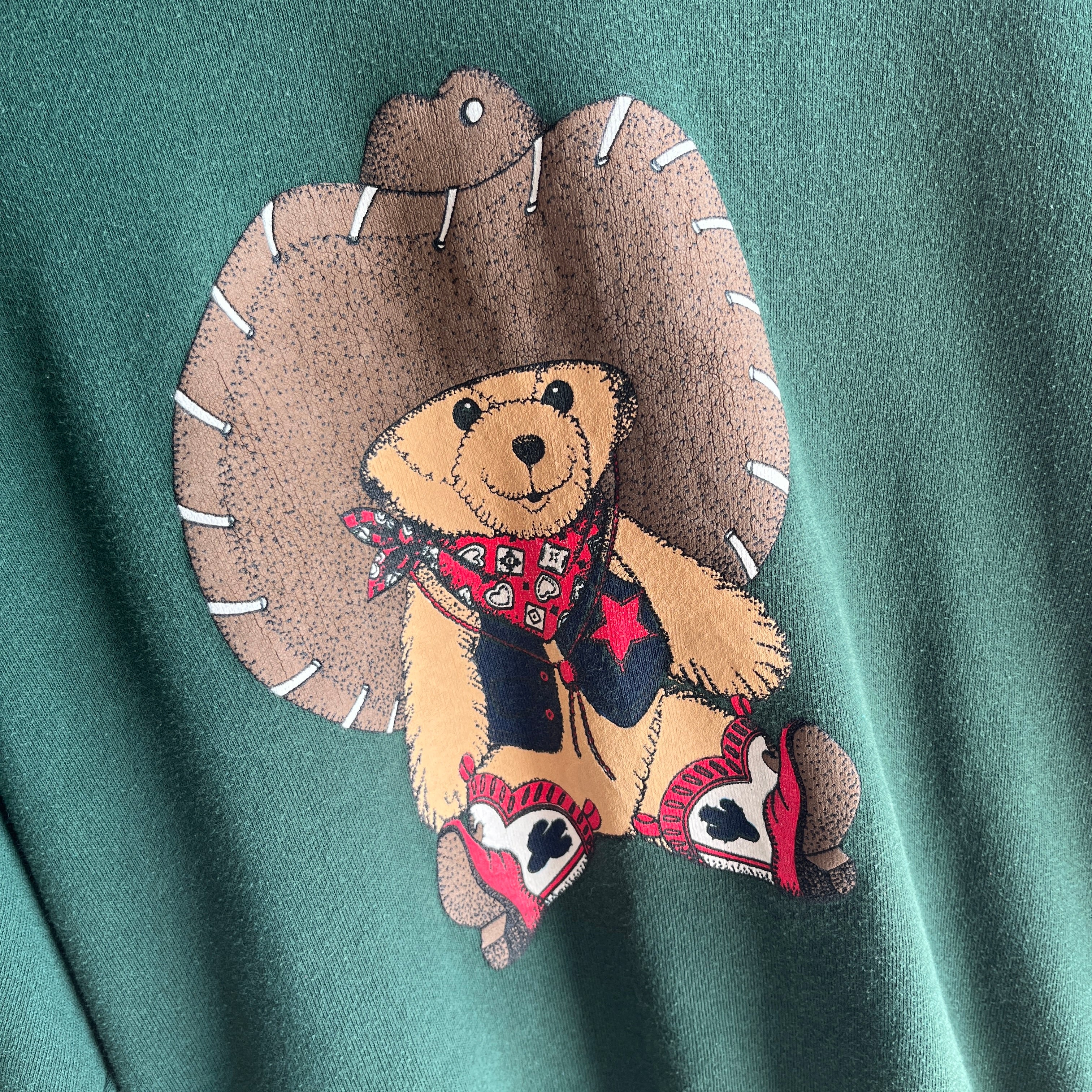 1980s Built In Turtle Neck Cowboy Teddy Bear Sweatshirt - Yes, This Exists