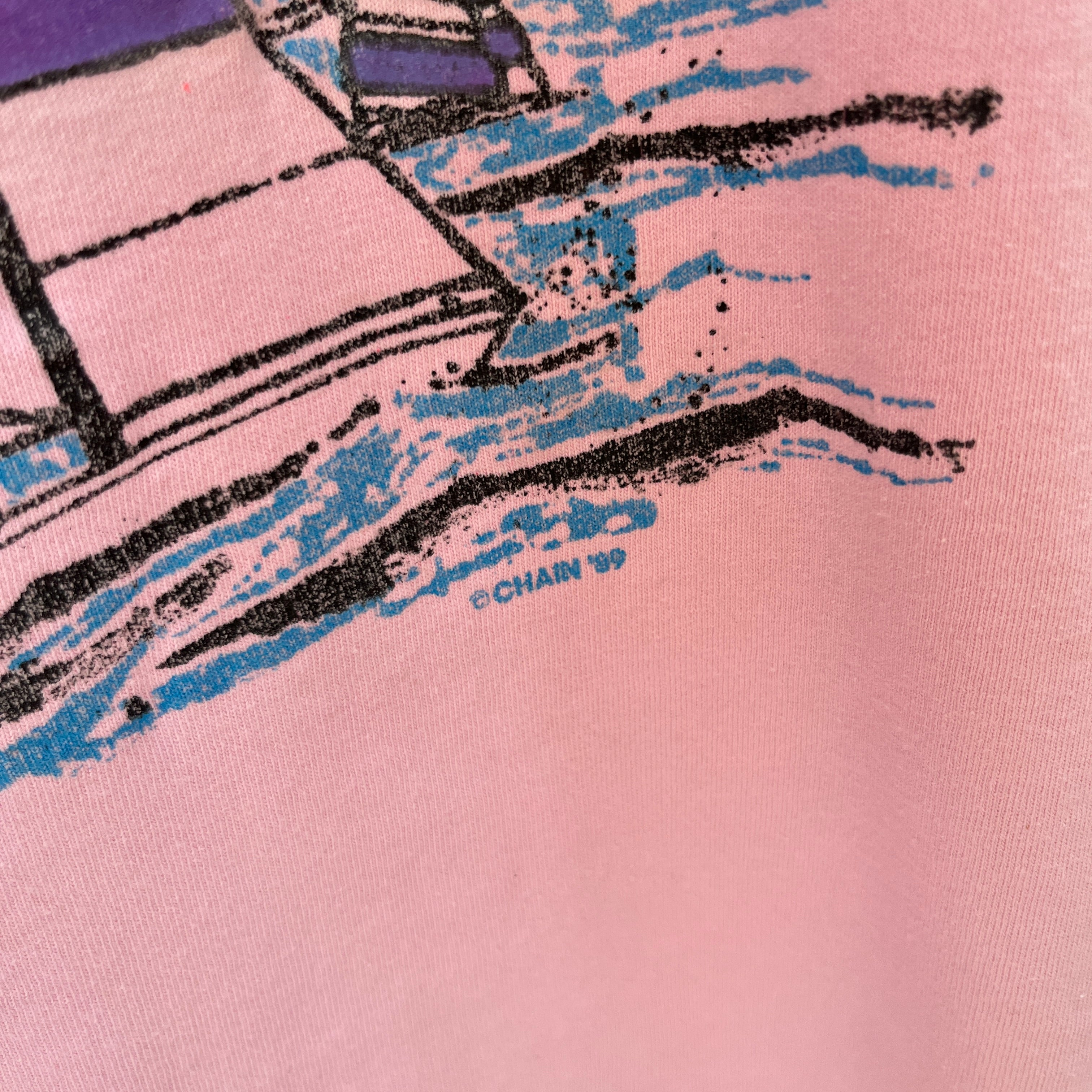 1989 Faded Pink Sailboat Tank Top with Rust Stains on the Back