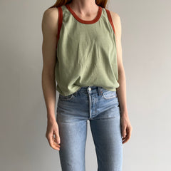 1970s Faded Jade with Rust Trim Tank Top !!!