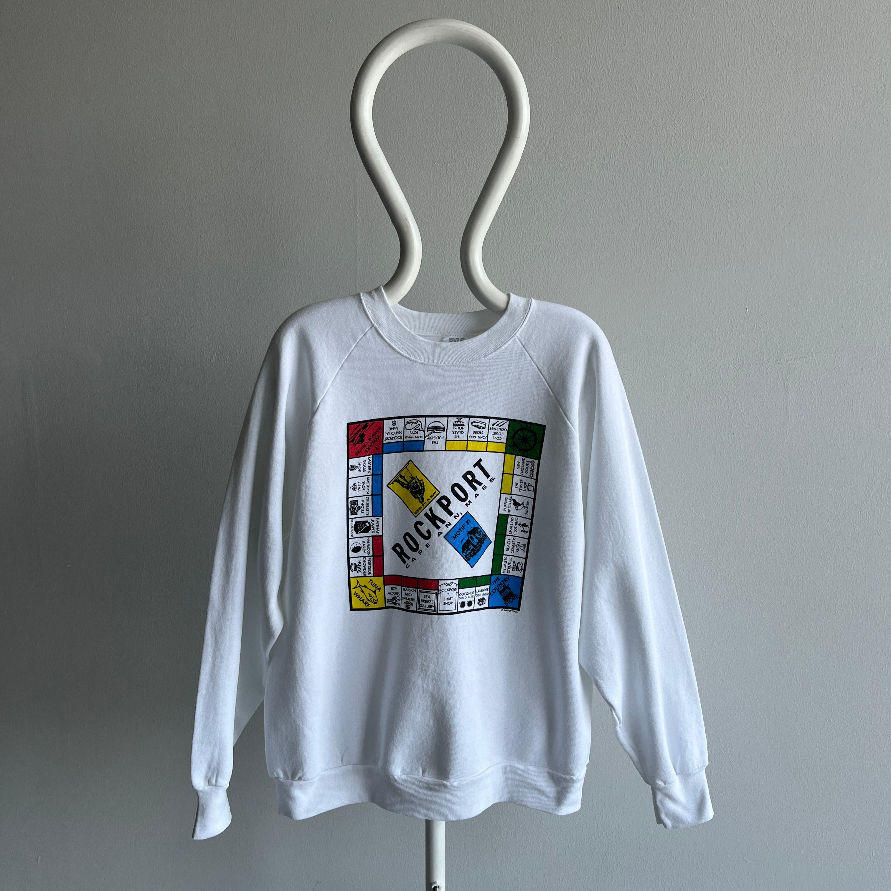 1989 Rockport, Cape Ann, Mass. Monopoly Spoof Tourist Sweatshirt - WOW