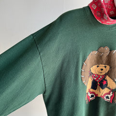 1980s Built In Turtle Neck Cowboy Teddy Bear Sweatshirt - Yes, This Exists