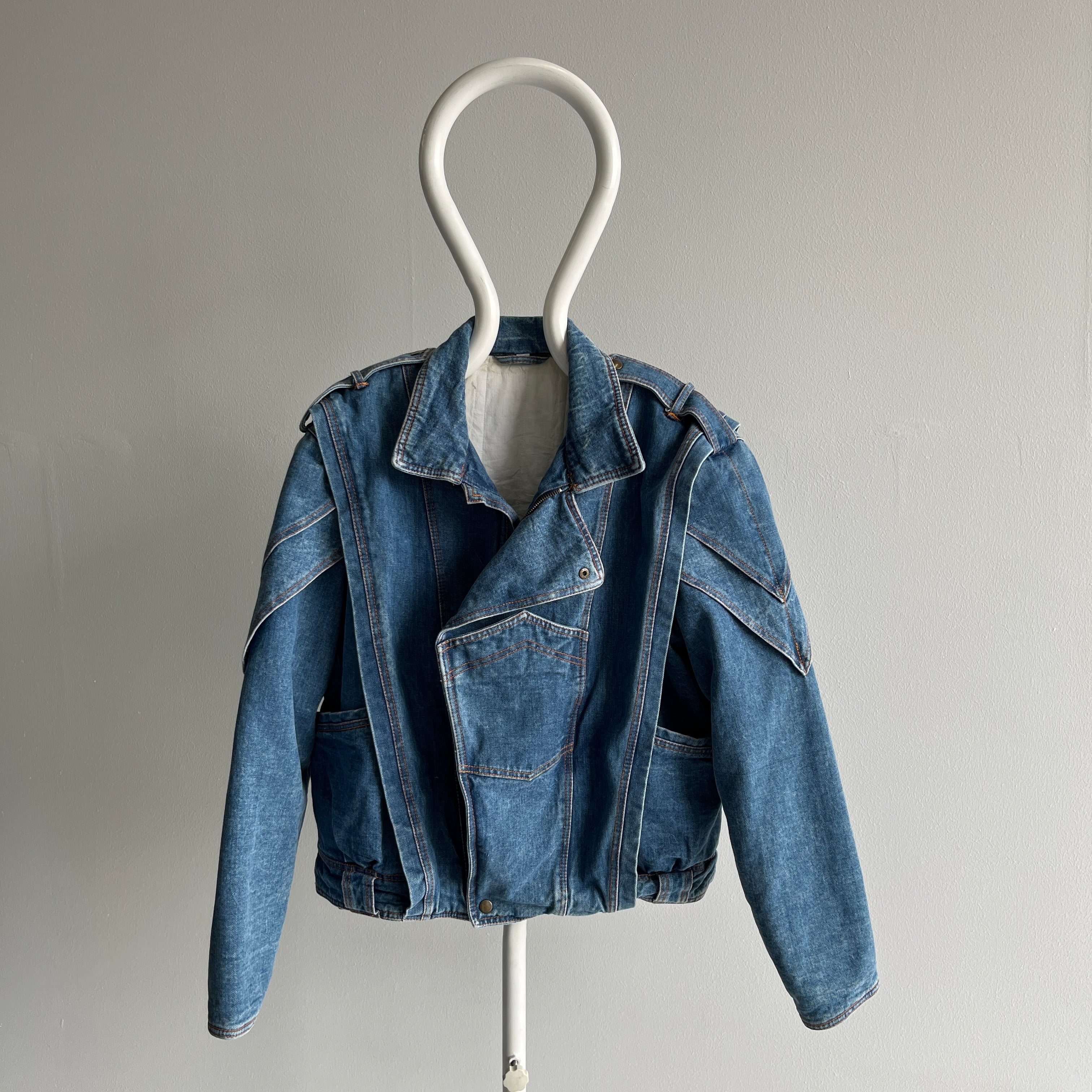 1980s EPIC!!! Thick Quilted One of a Kind Super Cool Denim Jean Jacket