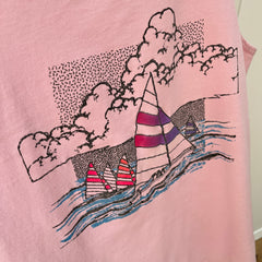 1989 Faded Pink Sailboat Tank Top with Rust Stains on the Back