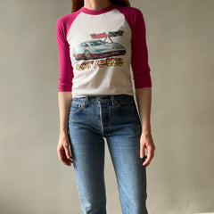 1970s Corvette Pink and White Baseball T Shirt