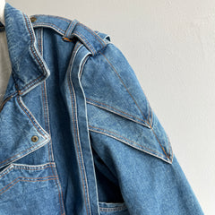 1980s EPIC!!! Thick Quilted One of a Kind Super Cool Denim Jean Jacket