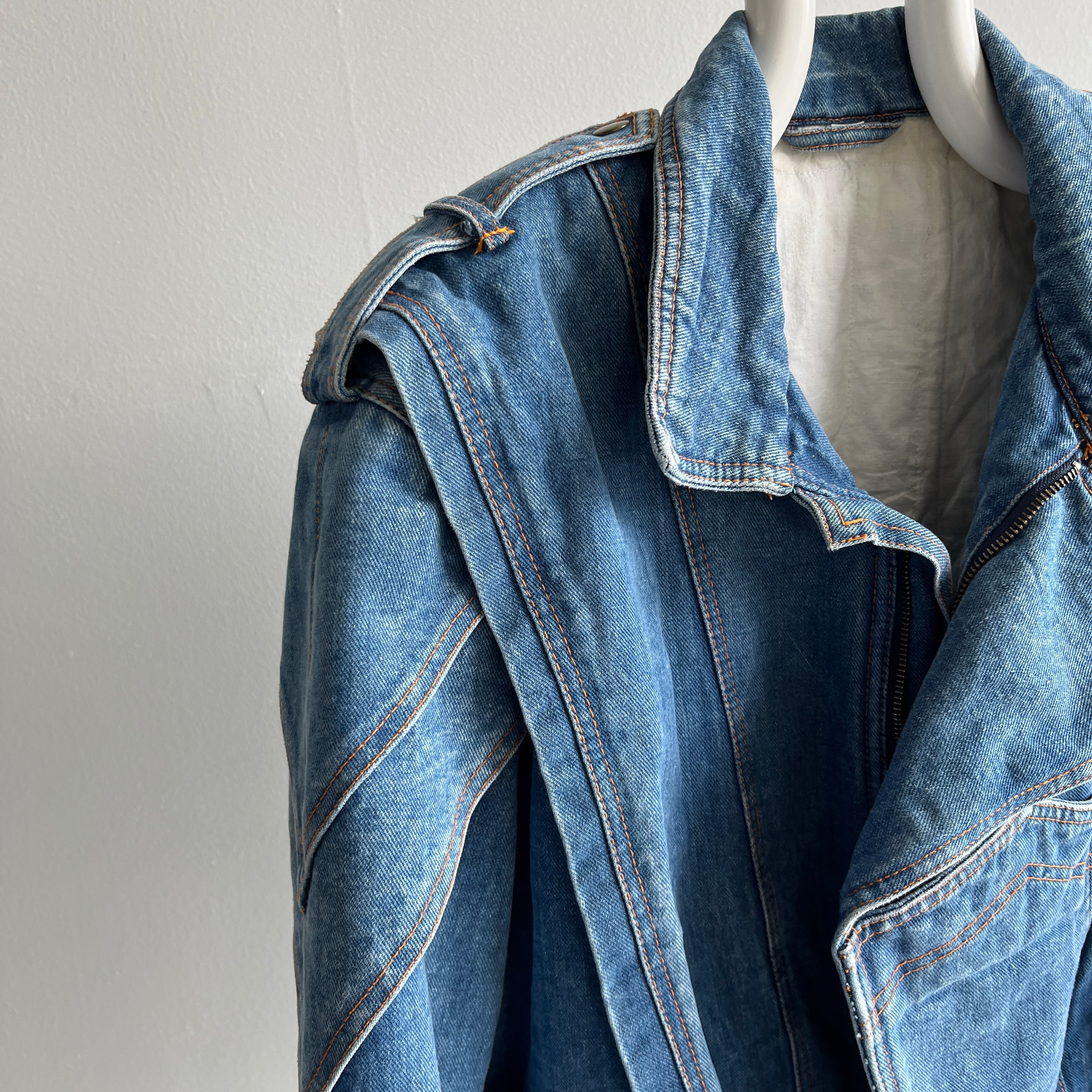 1980s EPIC!!! Thick Quilted One of a Kind Super Cool Denim Jean Jacket