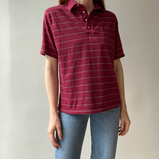 1980s Herman's Lightweight Striped Polo with Small Wear Holes - A DELIGHT