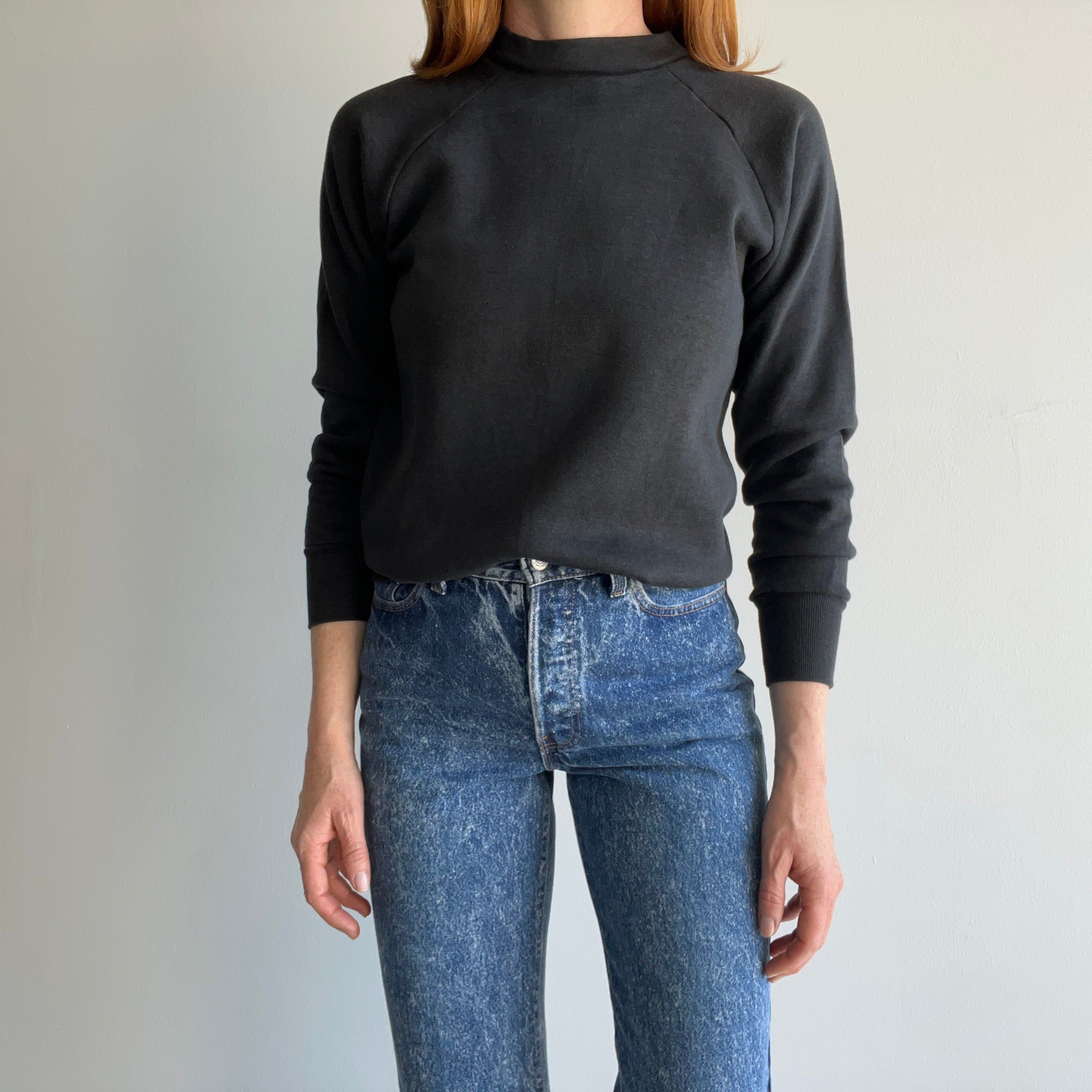 1980s Blank Black Healthknit Sweatshirt - Swoon