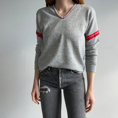 1980s Super Cool Gray and Red V-Neck Sweatshirt