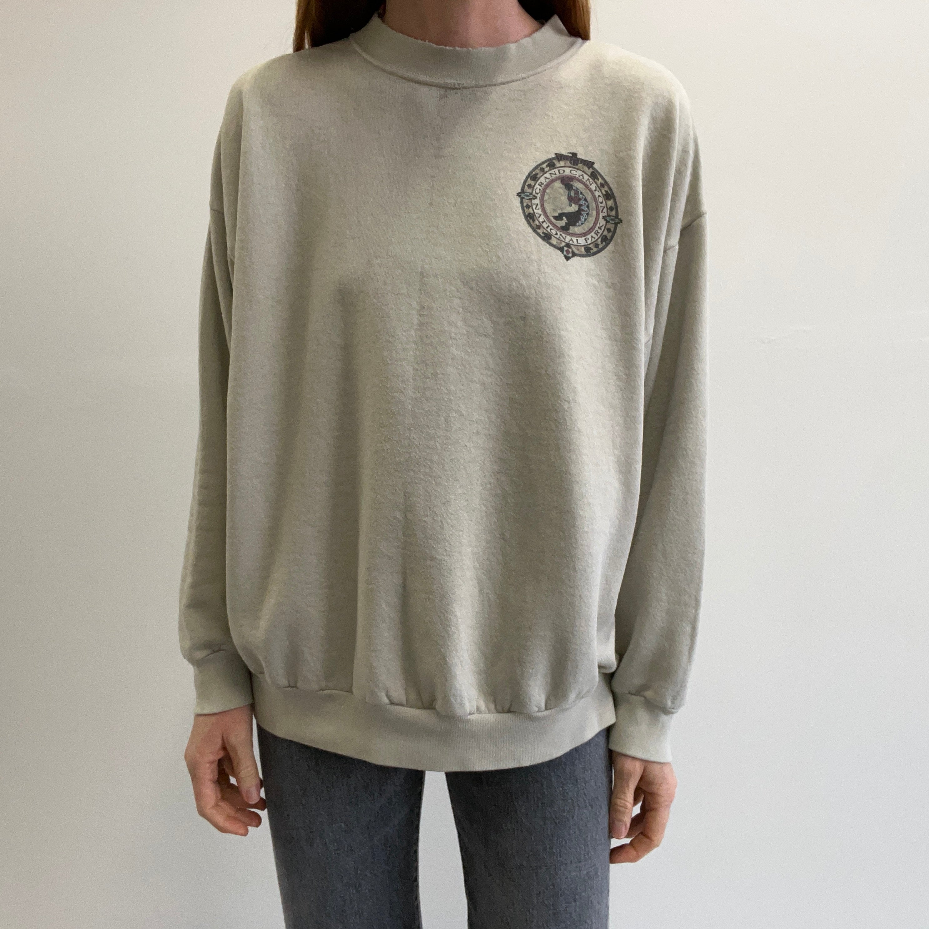 1990s Super Shredded Paper Thin Split Collar Front and Back Grand Canyon Sweatshirt