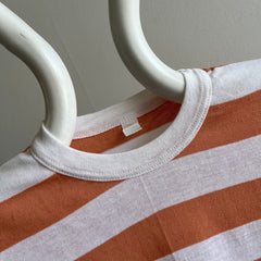 1980s Neutral Striped Barely Worn T-Shirt with Mud Splatters