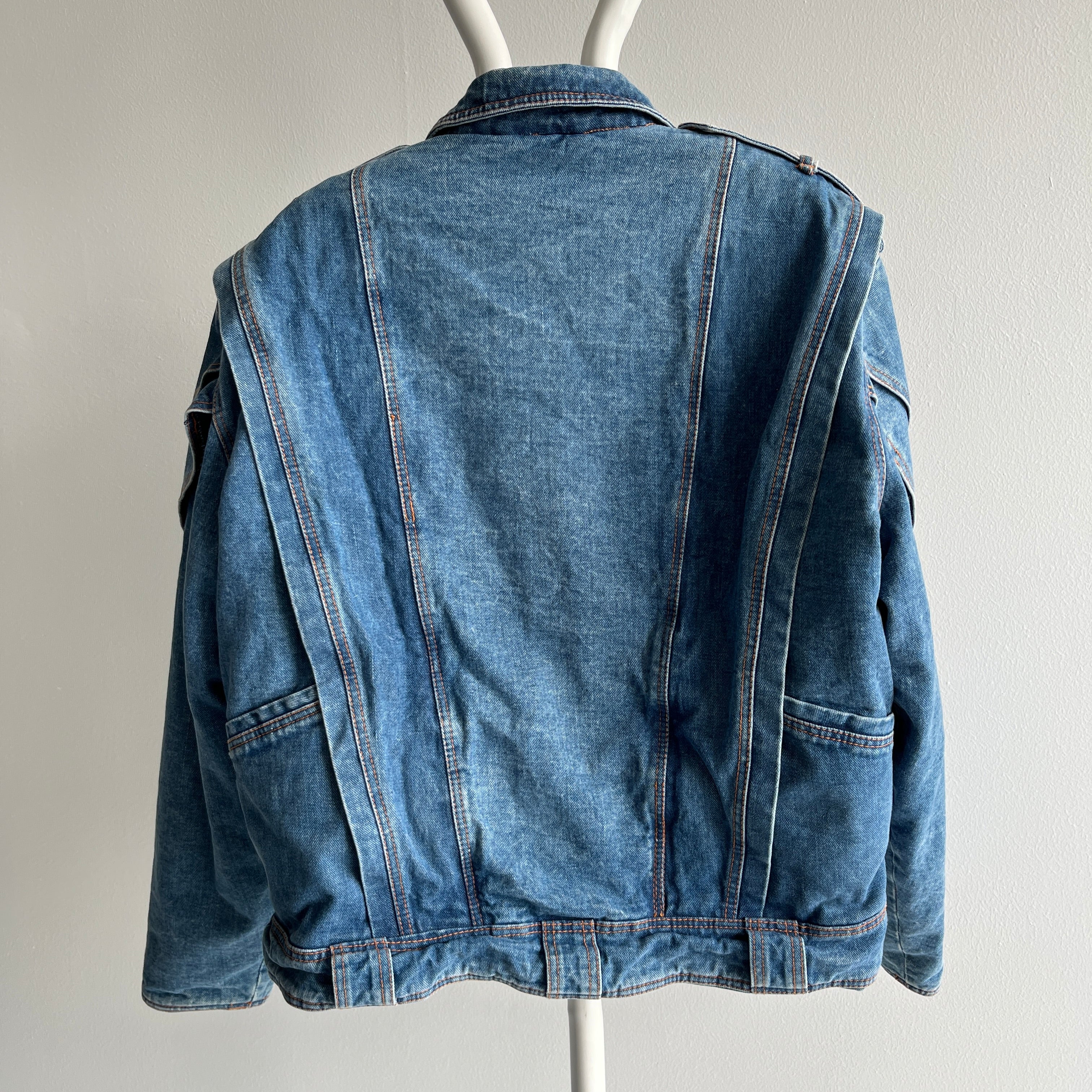 1980s EPIC!!! Thick Quilted One of a Kind Super Cool Denim Jean Jacket