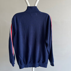 1970s Navy Zip Up with Red and White Sleeve Stripes by Kings Road