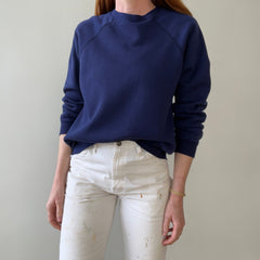 1970s/80s Blank Navy Blue Raglan Sweatshirt - SO SOFT