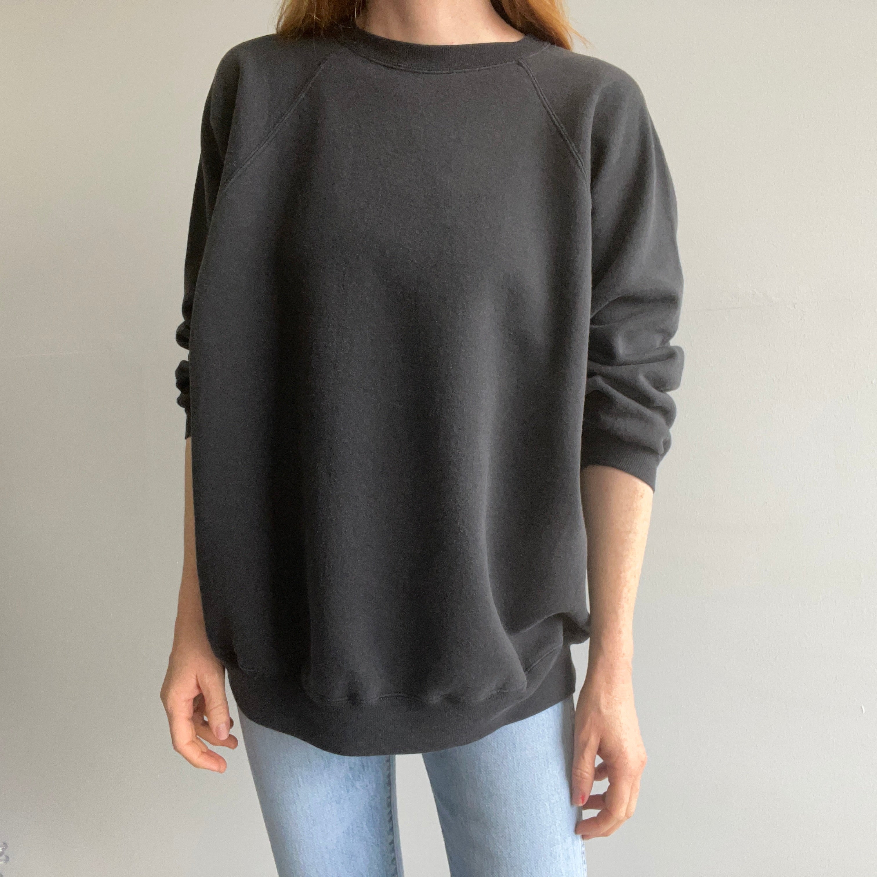 1980/90s Larger Shorter Long Sleeve Faded Black/Gray Sweatshirt