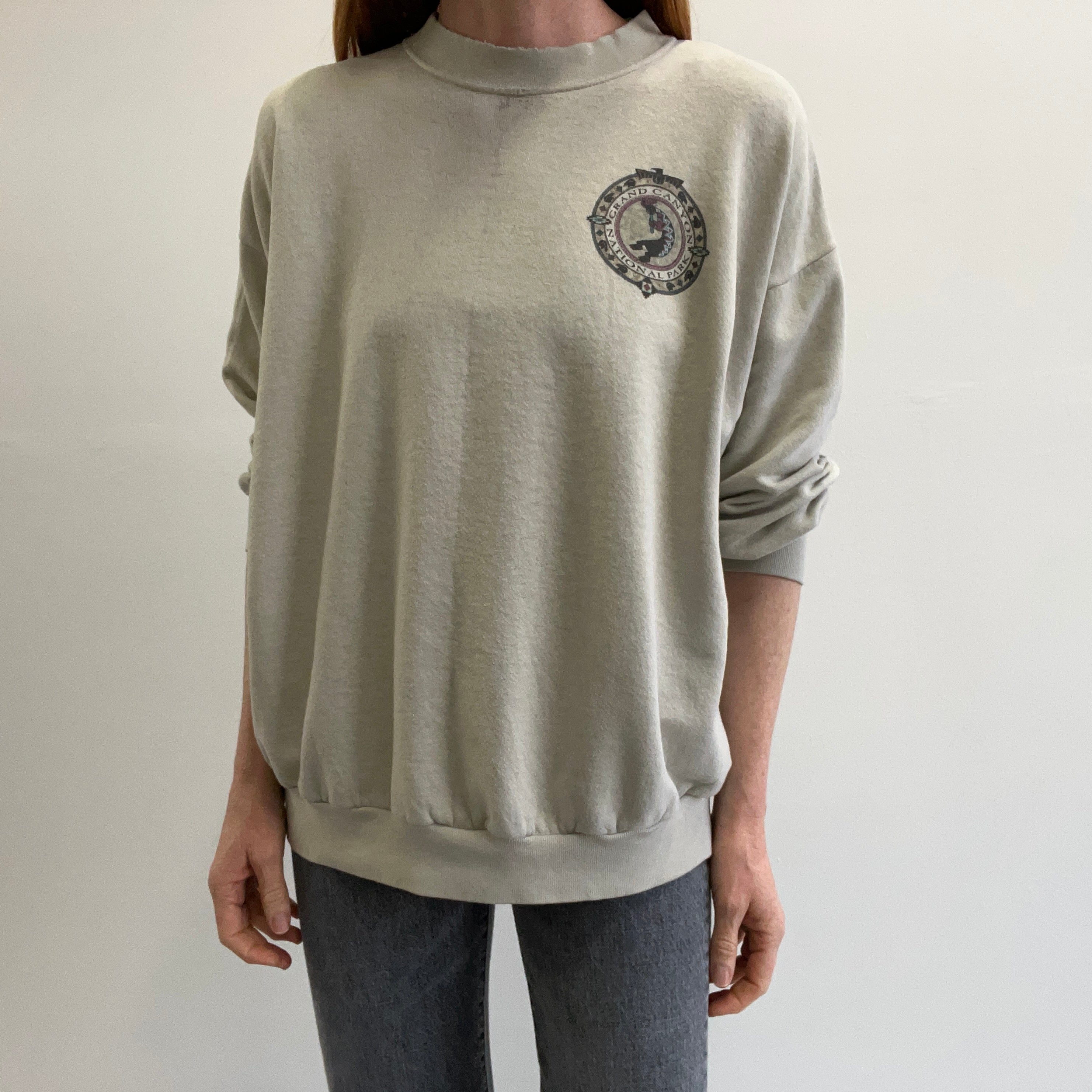 1990s Super Shredded Paper Thin Split Collar Front and Back Grand Canyon Sweatshirt