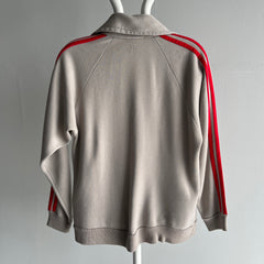 1970s Triple Stripe Red and Solid Gray Mock Neck Zip Up by Du-Val Original