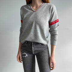 1980s Super Cool Gray and Red V-Neck Sweatshirt