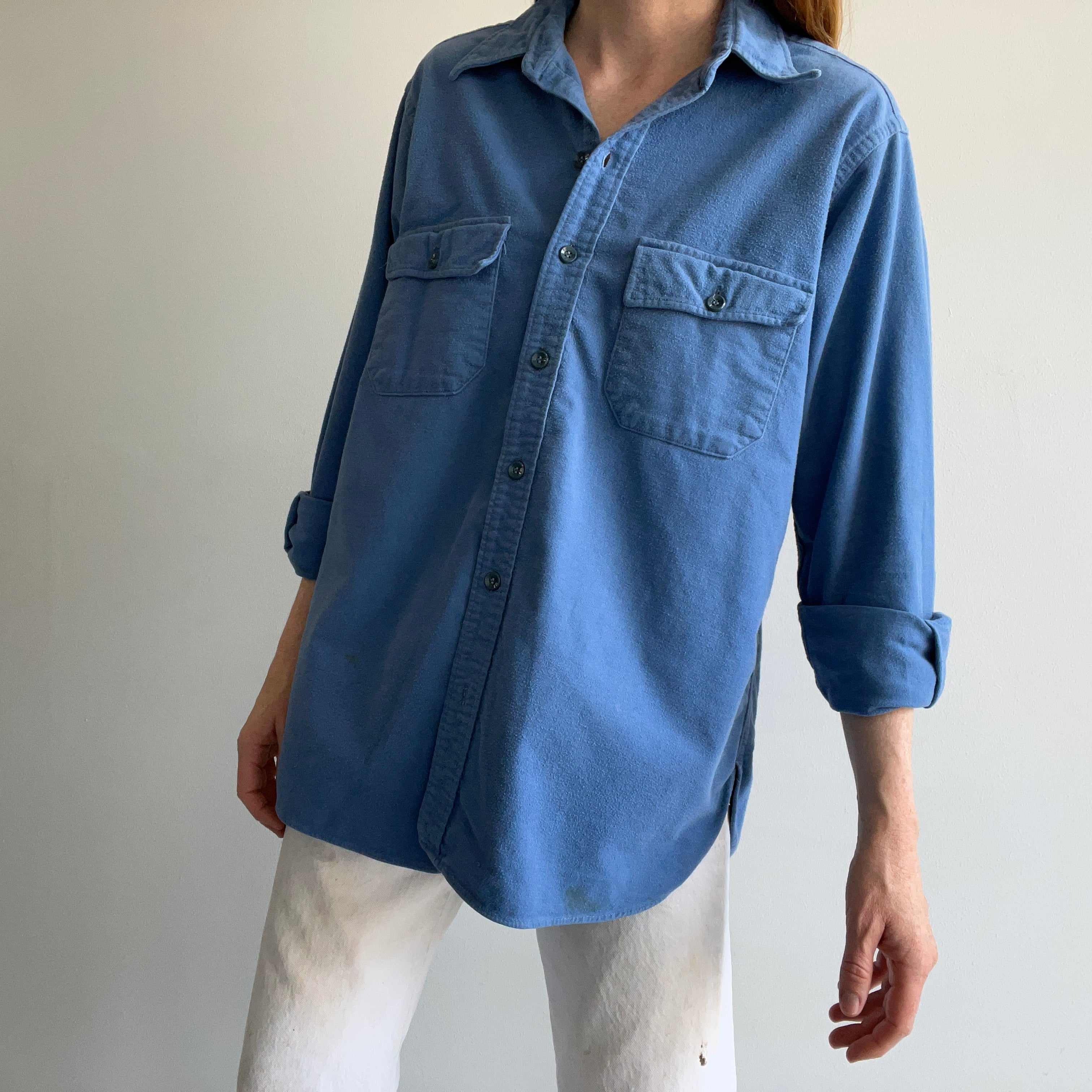 1980s L.L.Bean Soft Dusty Blue Cotton Flannel